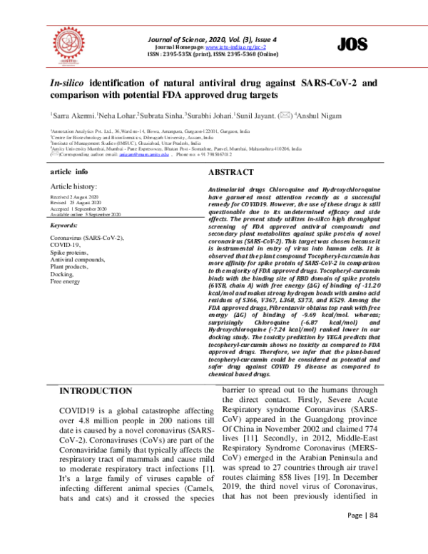 (PDF) In-silico identification of natural antiviral drug against SARS ...