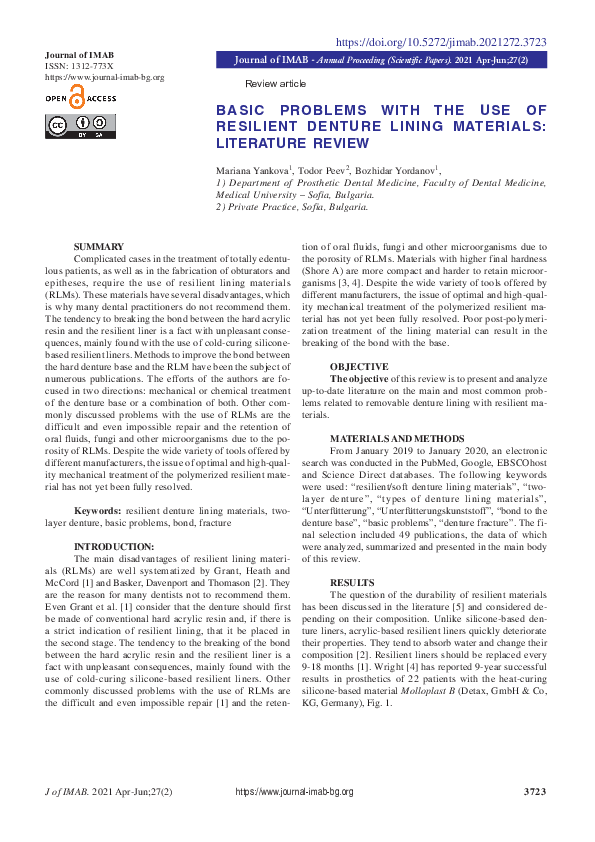(PDF) Basic Problems with the Use of Resilient Denture Lining Materials Literature Review