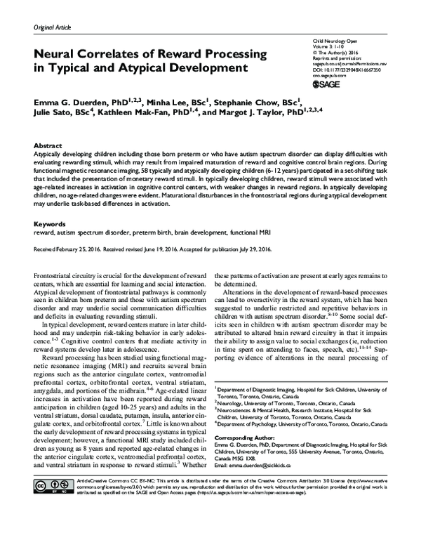 (PDF) Neural Correlates of Reward Processing in Typical and Atypical ...