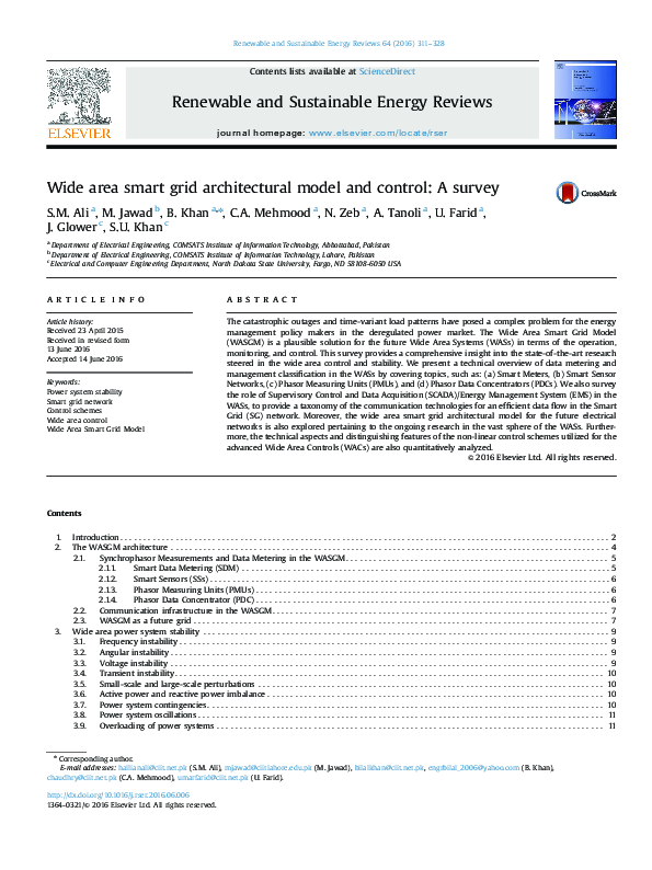 (PDF) Wide area smart grid architectural model and control: A survey