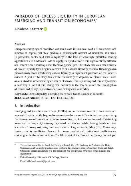 (PDF) Paradox of Excess Liquidity in European Emerging and Transition ...