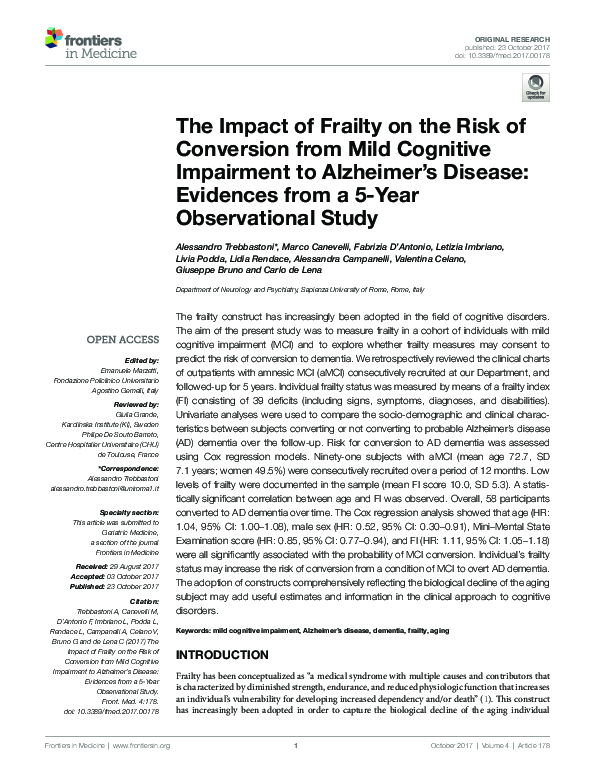 (PDF) The Impact of Frailty on the Risk of Conversion from Mild ...