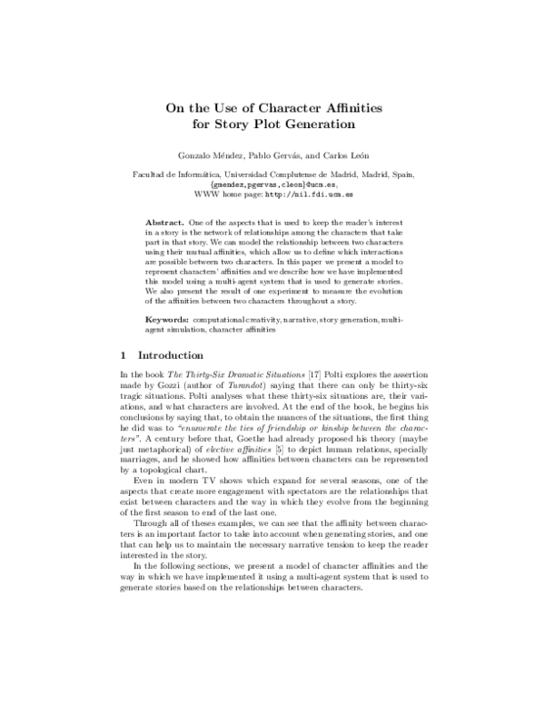 (PDF) On the Use of Character Affinities for Story Plot Generation