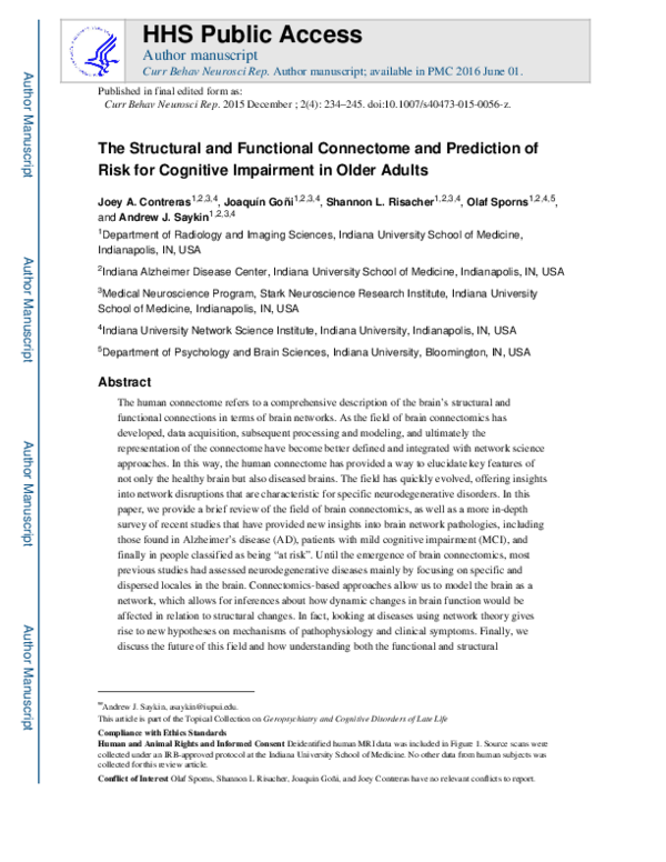 (PDF) The Structural and Functional Connectome and Prediction of Risk ...