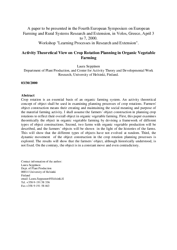 (PDF) Activity theoretical view on crop rotation planning in organic ...