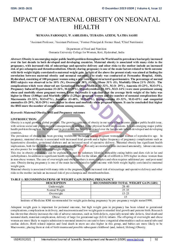 (PDF) Impact of Maternal Obesity on Neonatal Health