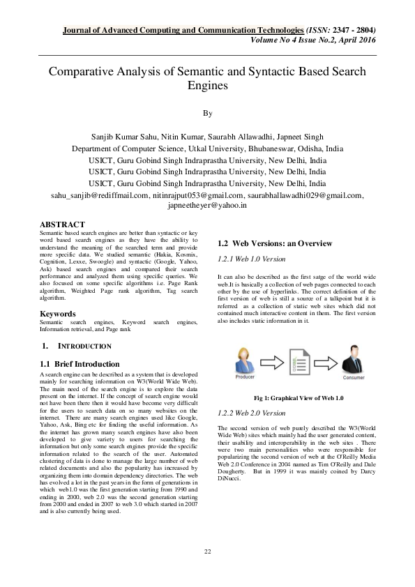 (PDF) Comparative Analysis of Semantic and Syntactic Based Search Engines