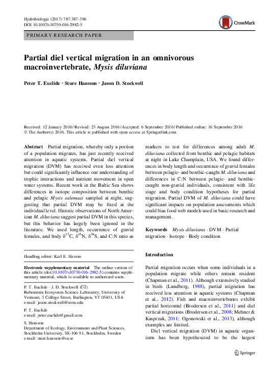 (PDF) Partial diel vertical migration in an omnivorous ...