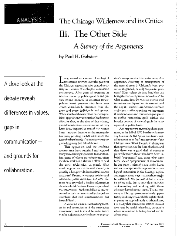 (PDF) The Chicago Wilderness and its Critics