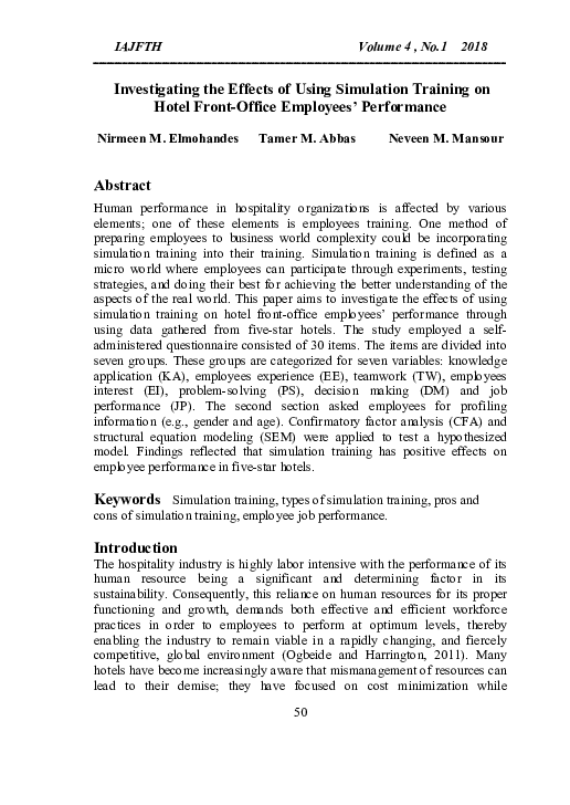 (PDF) Investigating the Effects of Using Simulation Training on Hotel ...