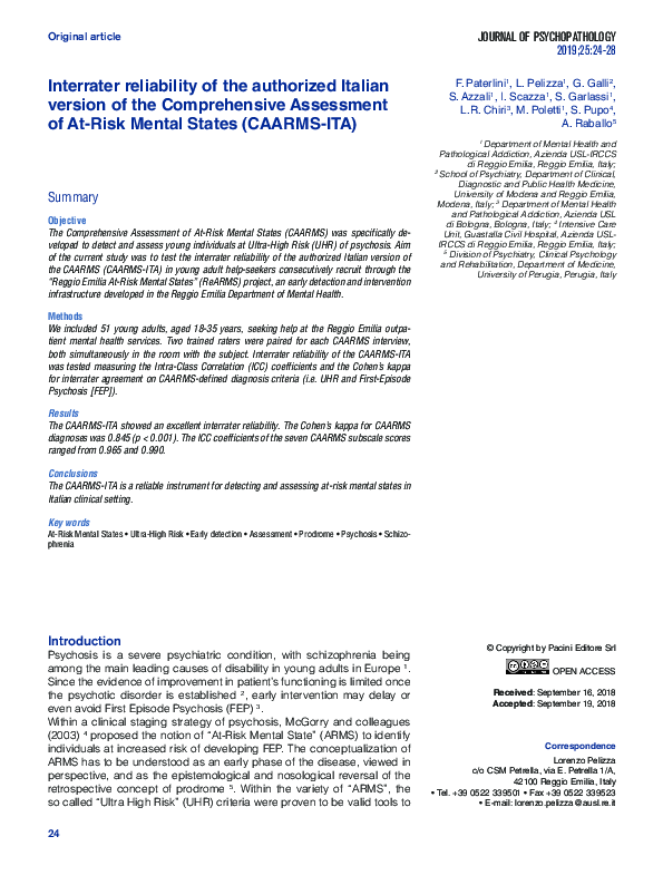 (PDF) Interrater reliability of the authorized Italian version of the ...