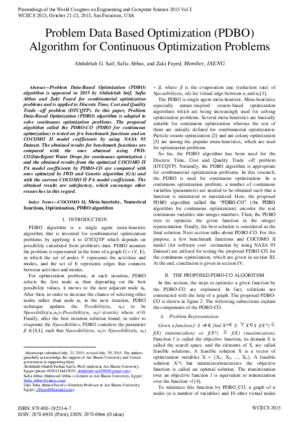 (PDF) Problem Data Based Optimization (PDBO) Algorithm for Continuous ...
