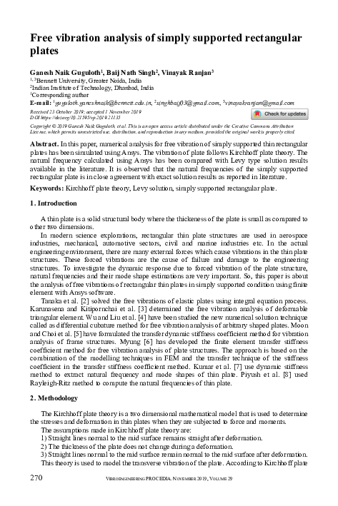 (PDF) Free vibration analysis of simply supported rectangular plates