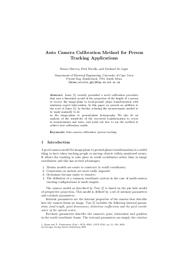 (PDF) Auto Camera Calibration Method for Person Tracking Applications