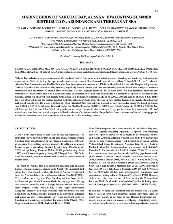 (PDF) Marine birds of Yakutat Bay, Alaska evaluating summer