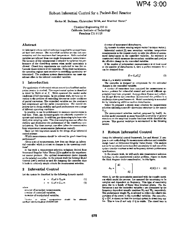 (PDF) Robust inferential control for a packed-bed reactor