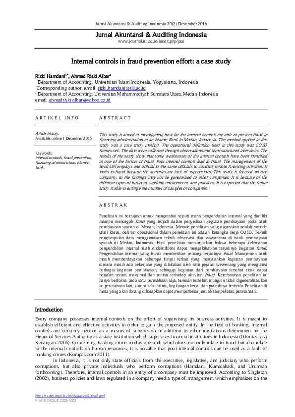 (PDF) Internal controls in fraud prevention effort: a case study