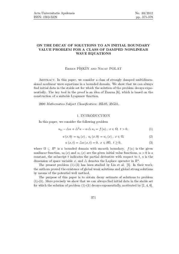 (PDF) On the Decay of Solutions to an Initial Boundary Value Problem ...