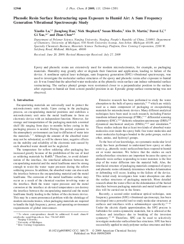 (PDF) Phenolic Resin Surface Restructuring upon Exposure to Humid Air
