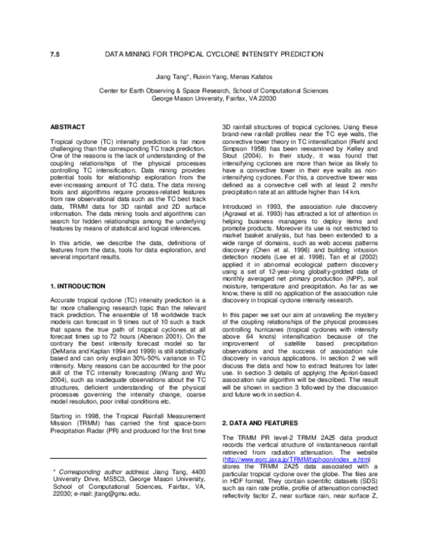 (PDF) Mining for Tropical Cyclone Intensity Prediction