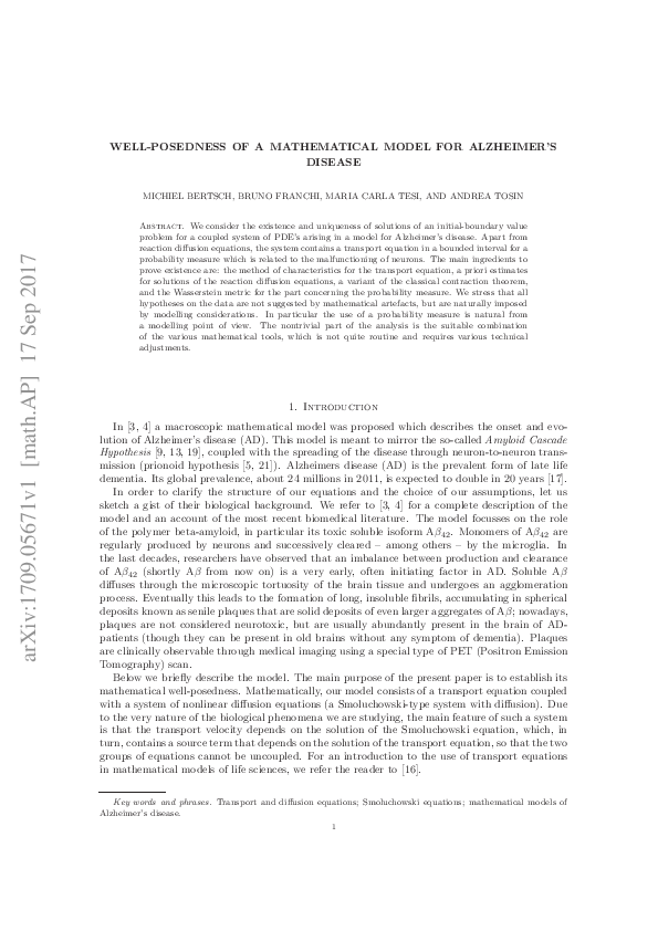 (PDF) Well-posedness of a mathematical model for Alzheimer's disease