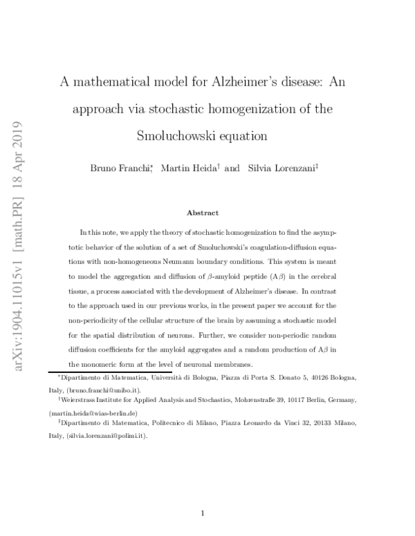 (PDF) A mathematical model for Alzheimer’s disease: An approach via ...