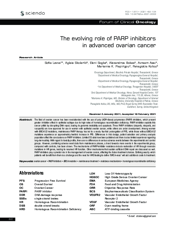 (PDF) The evolving role of PARP inhibitors in advanced ovarian cancer