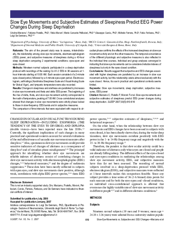 (PDF) Slow eye movements and subjective estimates of sleepiness predict ...