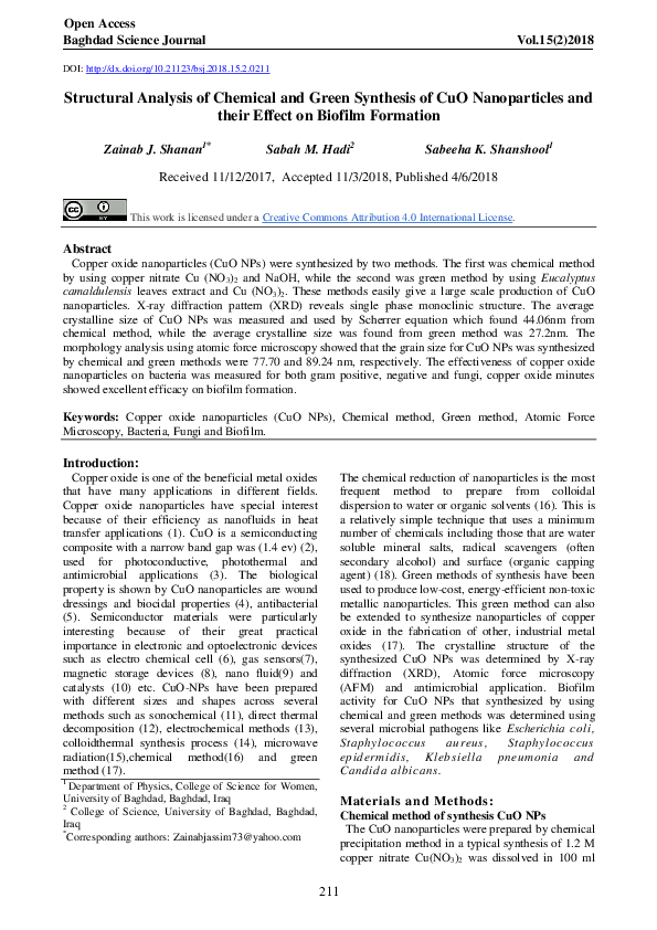 (PDF) Structural Analysis of Chemical and Green Synthesis of CuO ...