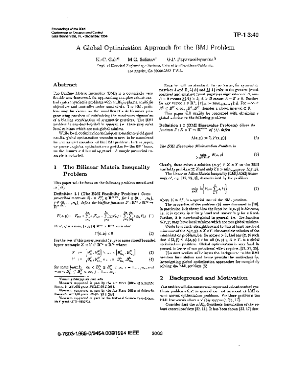 (PDF) A global optimization approach for the BMI problem