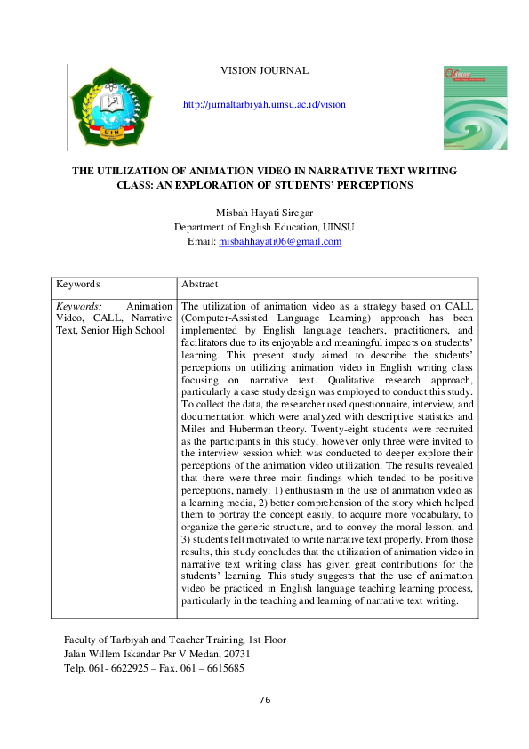 (PDF) The Utilization of Animation Video in Narrative Text Writing ...