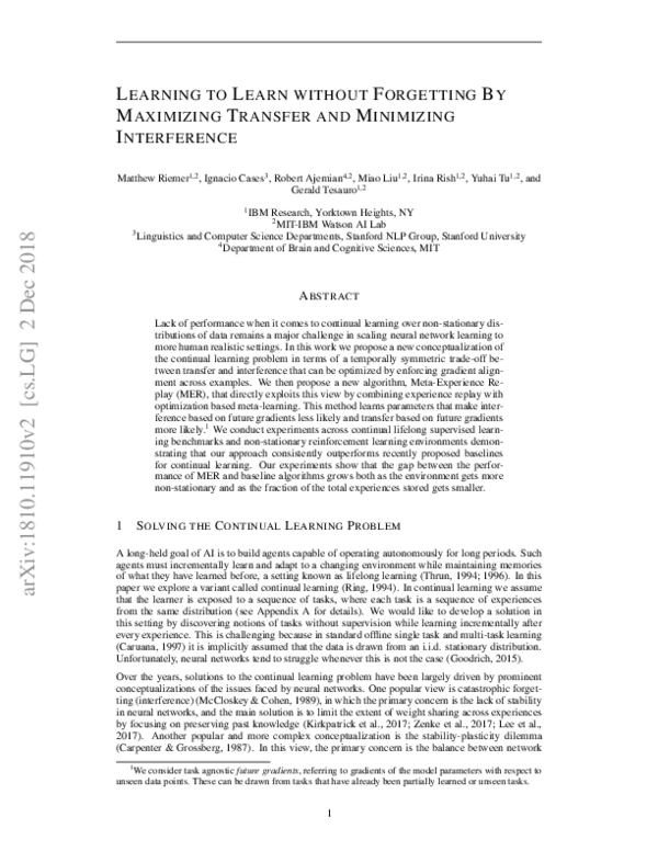 (PDF) Learning to Learn without Forgetting By Maximizing Transfer and ...