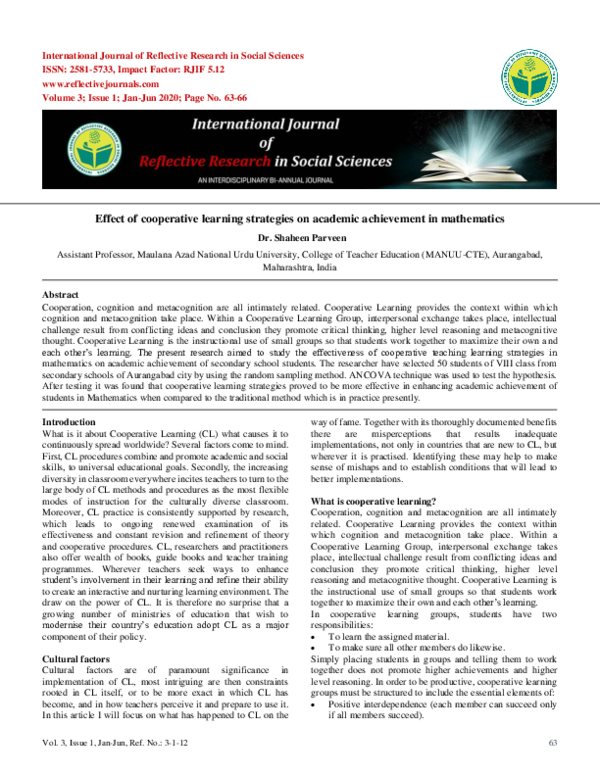 (PDF) Effect of cooperative learning strategies on academic achievement ...