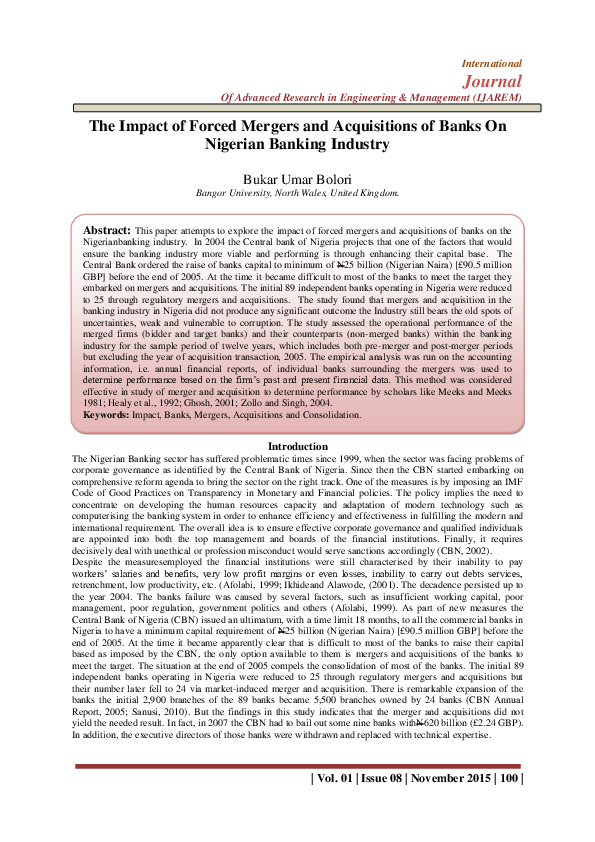 (PDF) The Impact of Forced Mergers and Acquisitions of Banks On ...