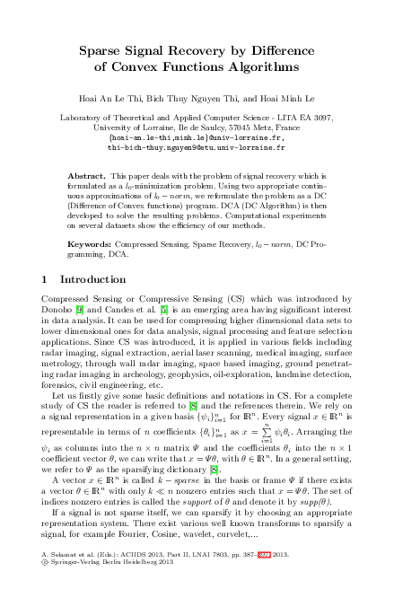 (PDF) Sparse Signal Recovery by Difference of Convex Functions Algorithms