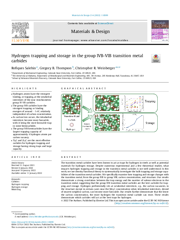 (PDF) Hydrogen Trapping and Storage in the Group IVB-VIB Transition ...