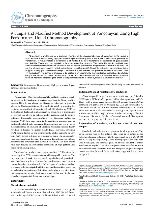 (PDF) A Simple and Modified Method Development of Vancomycin Using High ...