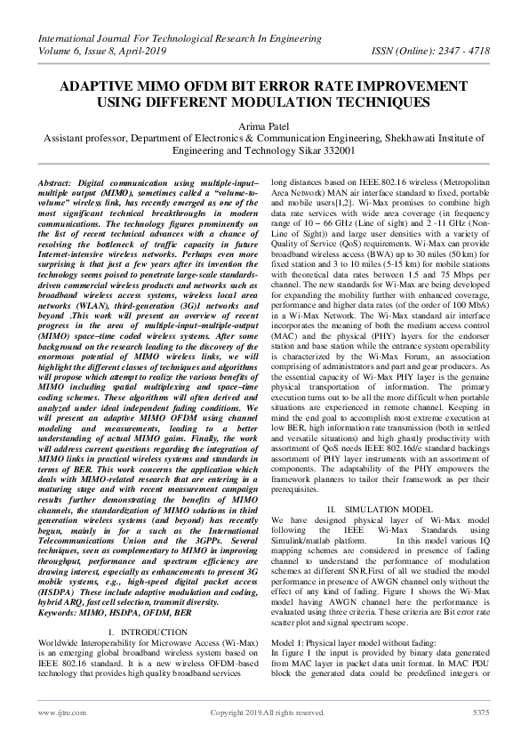 (PDF) Adaptive Mimo Ofdm Bit Error Rate Improvement Using Different ...