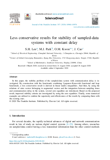 (PDF) Less conservative results for stability of sampled-data systems ...