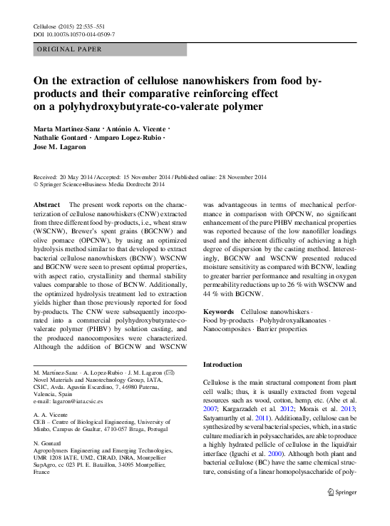 (PDF) On the extraction of cellulose nanowhiskers from food by-products ...