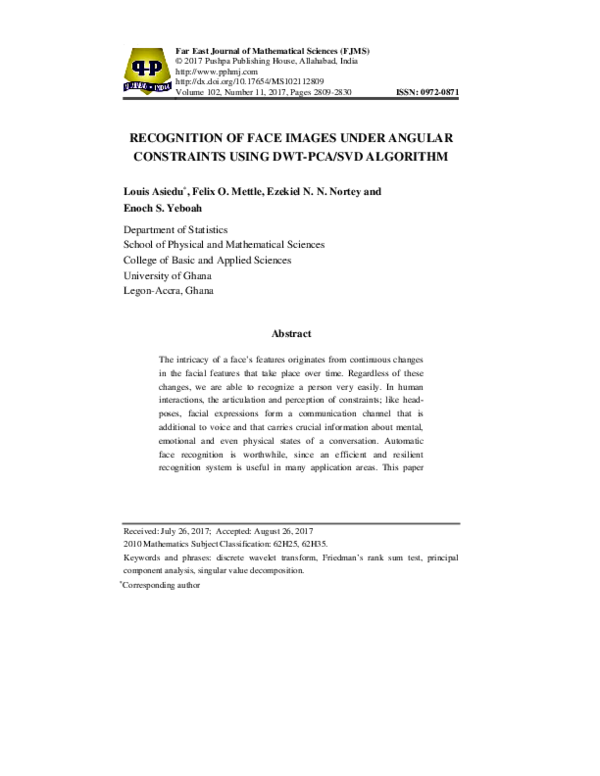 (PDF) Recognition of Face Images Under Angular Constraints Using DWT ...