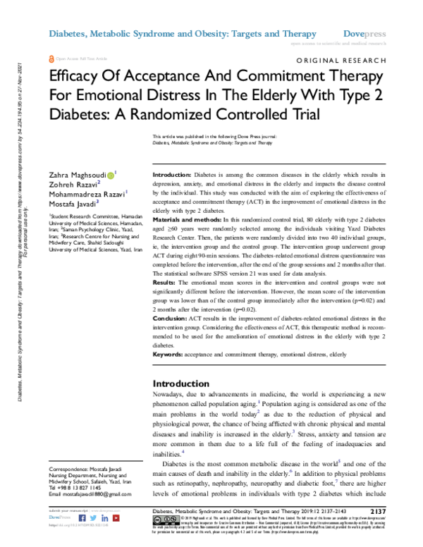 (PDF) Efficacy Of Acceptance And Commitment Therapy For Emotional ...