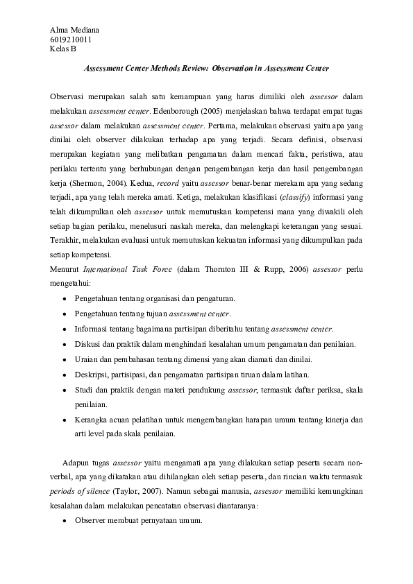 Assessment Center Methods Review: Observation in Assessment Center