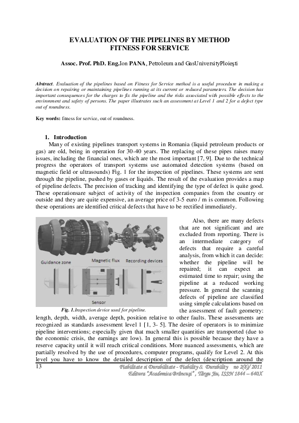 (PDF) Evaluation of the Pipelines by Method Fitness for Service