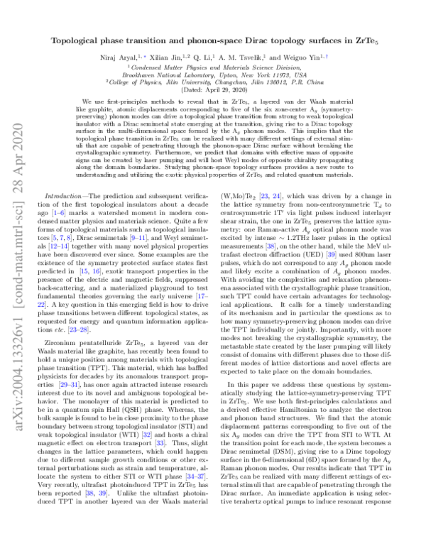 (PDF) Topological Phase Transition and Phonon-Space Dirac Topology ...