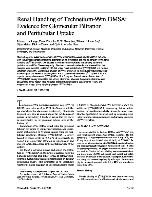 (PDF) Renal handling of technetium-99m DMSA: evidence for glomerular ...