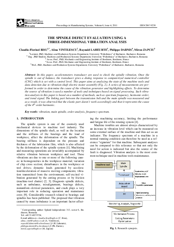 (PDF) The Spindle Defect Evaluation Using a ThreeDimensional Vibration
