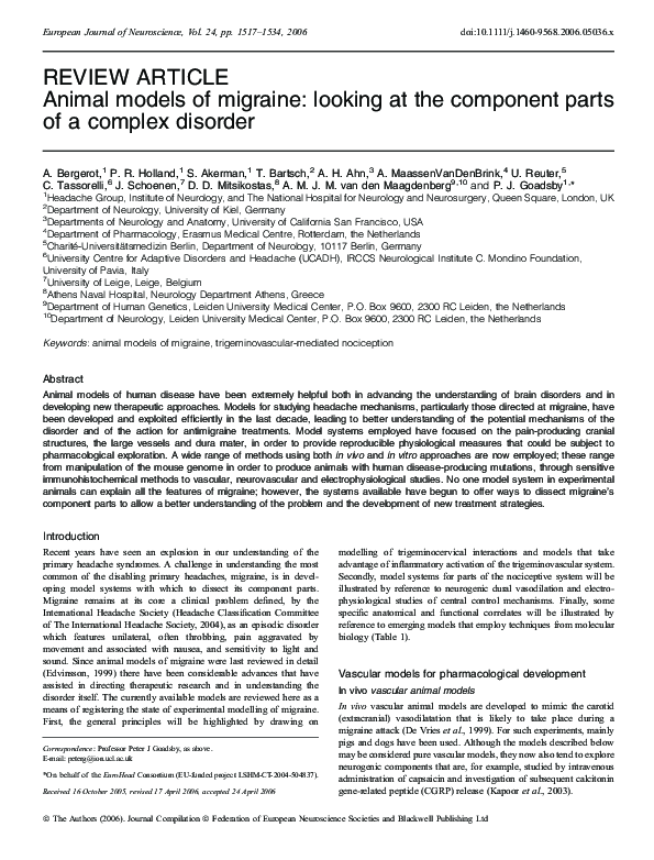 (PDF) Animal models of migraine looking at the component parts of a
