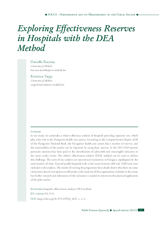 (PDF) Exploring Effectiveness Reserves in Hospitals with the DEA Method