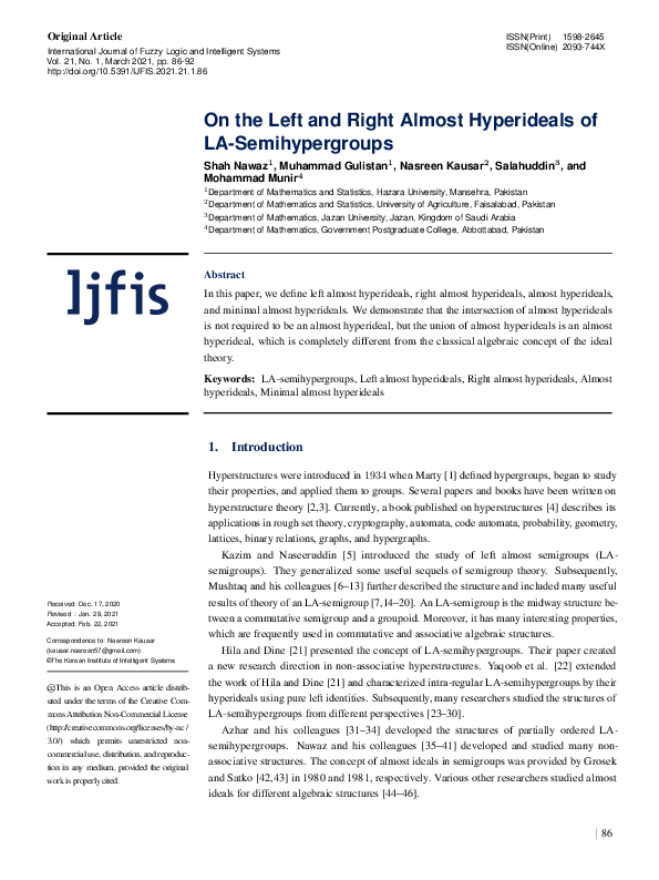 (PDF) On the Left and Right Almost Hyperideals of LA-Semihypergroups